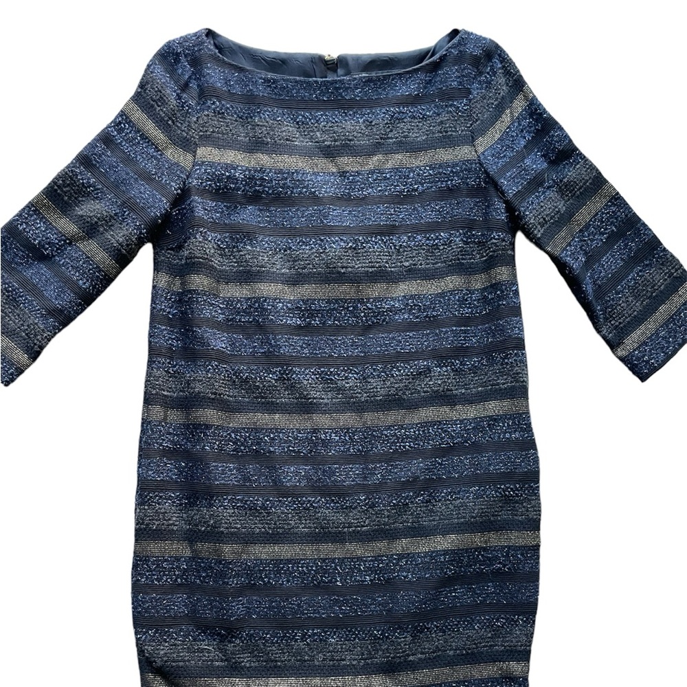 Zara Basic Metallic Stripe Tweed Shift Dress Long… - image 3